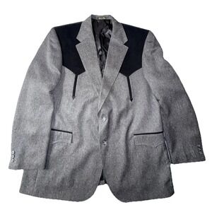 CIRCLE S WESTERN SPORT COAT BLAZER GRAY BLACK FULL YOKE LINED MENS SIZE 50 L EXC